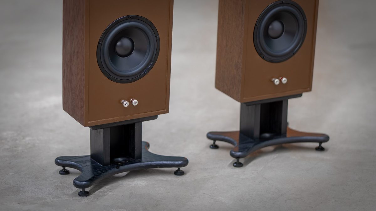 Rear detail of the Momentae Blade loudspeaker showing premium cabinet construction