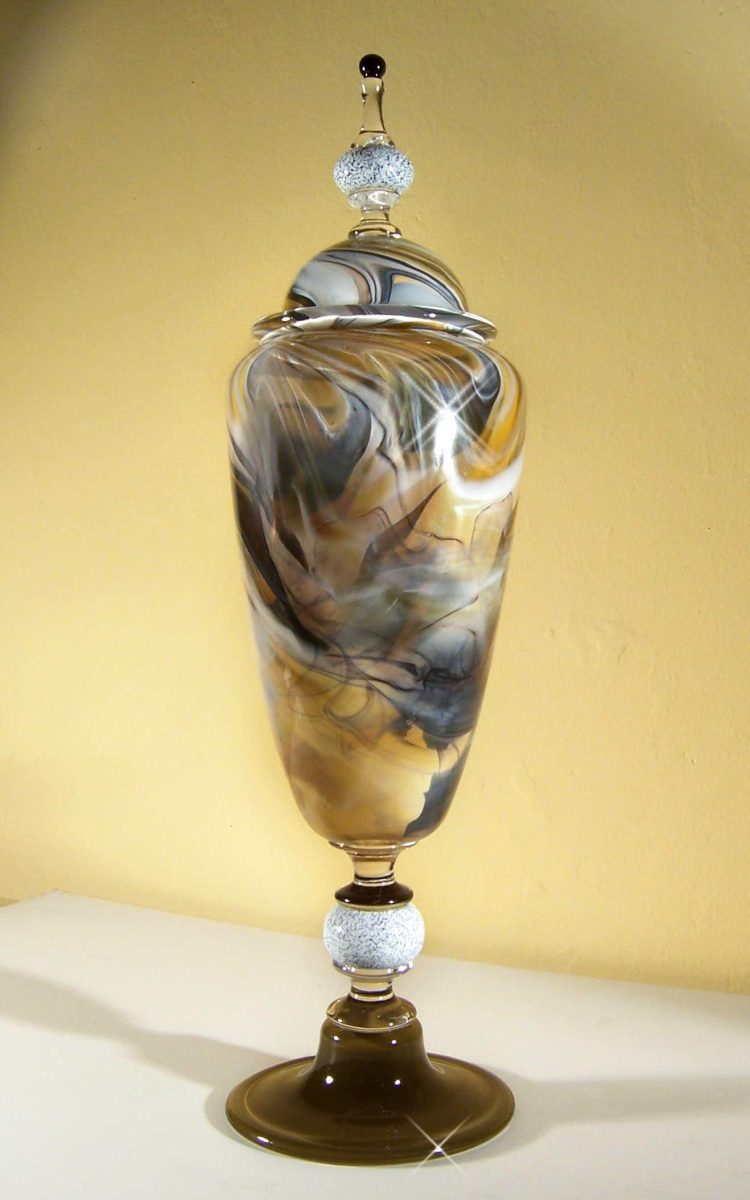 lidded vessel Blown glass lidded vessel by Terry Pagel- chalcedony